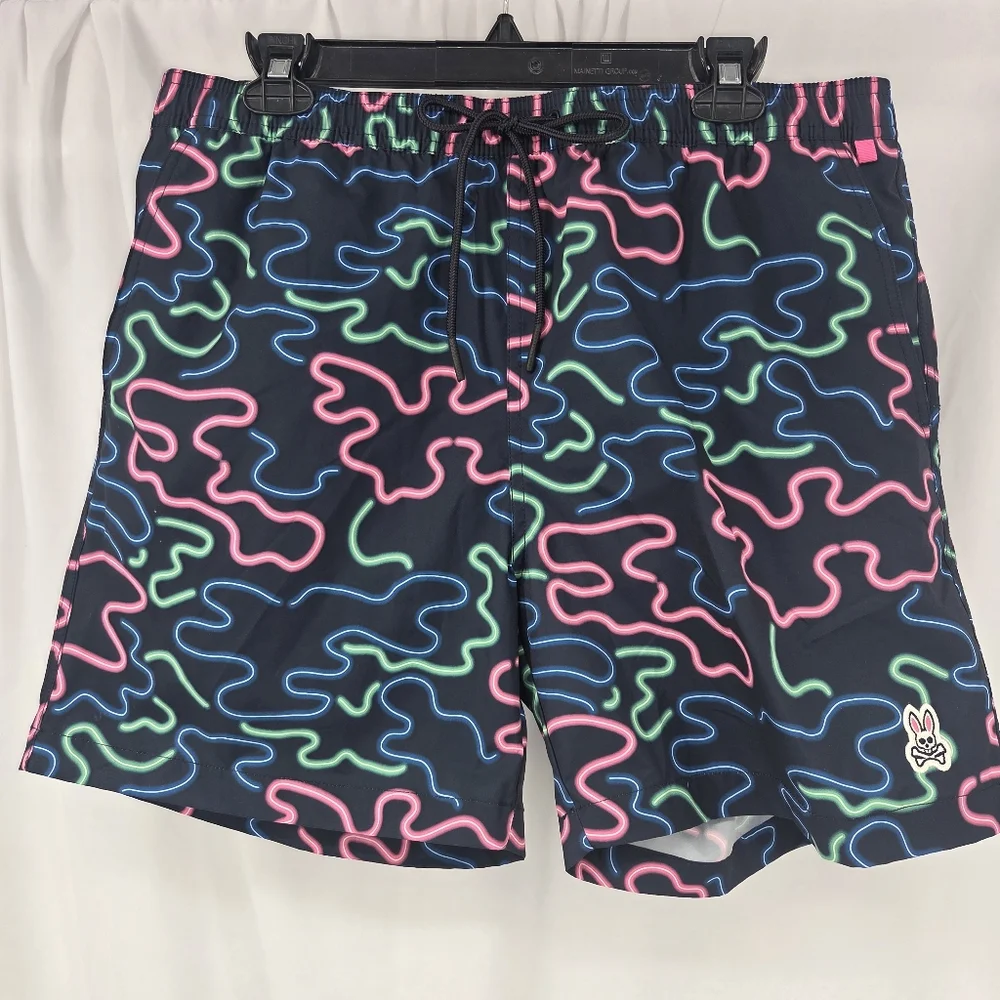 Psycho Bunny Mens Perry Neon Swim Shorts - Navy XL